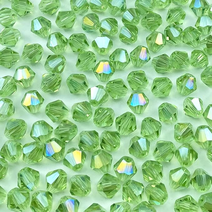 100pcs 8mm Bicone Crystal Glass Beads Loose Spacer Beads Faceted Craft Beads for Jewelry Making DIY Necklace Bracelet Earring Wind Chimes Suncatchers Ornamen(Light Green AB)