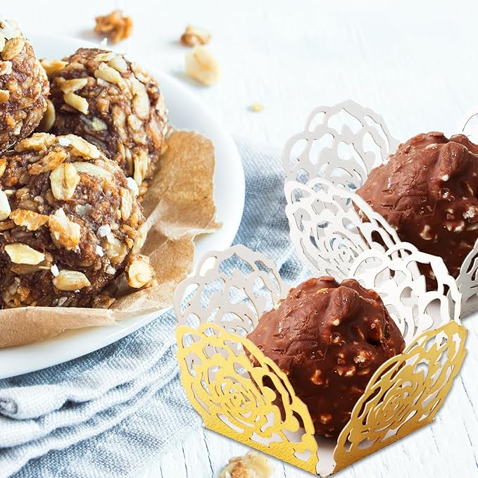 100Pcs Truffle Wrapper Liners, Paper Mini Cupcake Liners Chocolate Candy Transfer Sheets, Peanut Cupcake Wrappers Dessert Tray Muffin Baking Cups for Birthday Wedding Decoration