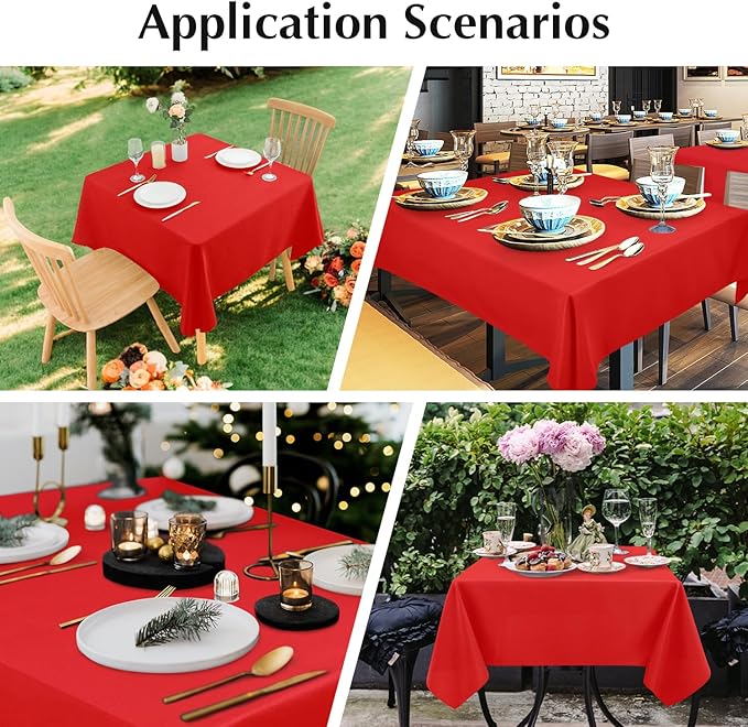 2 Pack Square Table Cloth 70X70 Inch Red Washable Fabric Tablecloth Polyester Solid Dining Table Cover for Birthday Party Dinner Holiday Outdoor Indoor