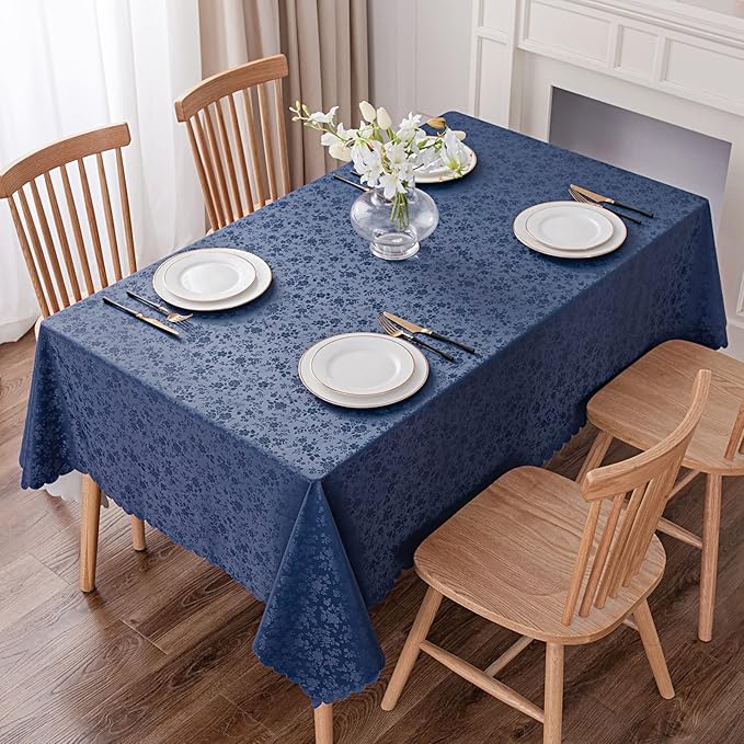 Smiry Rectangle Table Cloth, Waterproof Heavy Duty Vinyl Tablecloths, Wipeable Washable Table Cover for Kitchen and Dining Room (Navy Blue, 60" X 102")