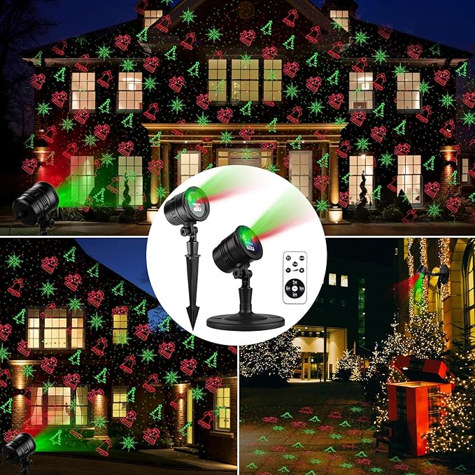 Christmas Projector Lights Outdoor, Led Christmas Laser Lights Landscape Spotlight Red and Green Star Show with Remote Control,Indoor Outdoor Holiday Decoration for Party Garden Wall Decoration