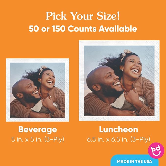 Big Dot of Happiness Custom Photo Party Napkins, Personalized Engagement, Wedding, Graduation, Birthday Decor, White 3-Ply Paper Luncheon Napkins - 50 Count