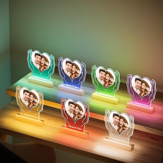 Custom Picture Frame with Photos, Customized Acrylic Plaque Photo Frames with Night Light, Personalized Birthday Gifts for Women Men Mom Dad Baby Kids Grandma Grandpa Family