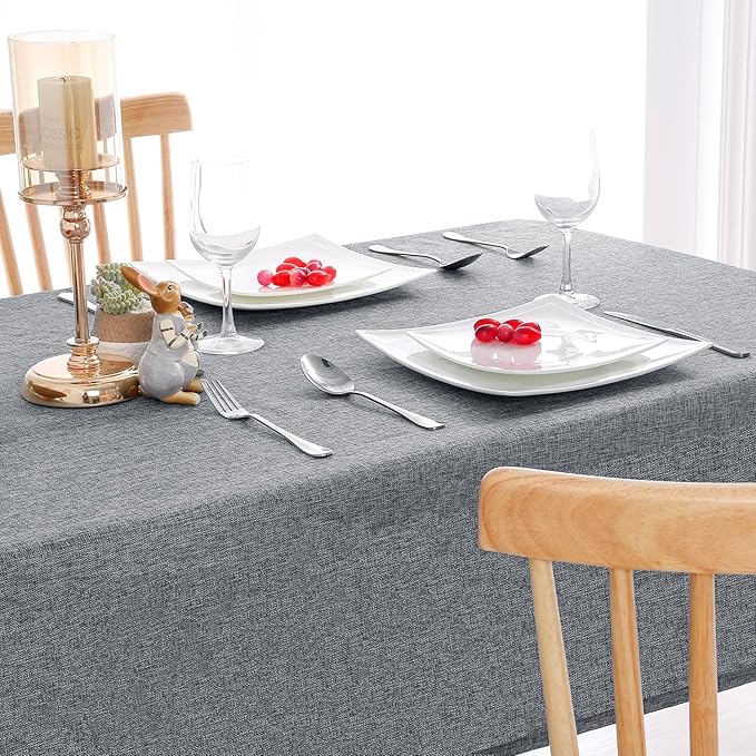 Hiasan 2 Pack Faux Linen Rectangle Tablecloth - Wrinkle and Stain Resistant Washable Table Cloth for Kitchen Dining Room Holiday Table Cover for Party Dinner, Grey, 54 x 120 Inch