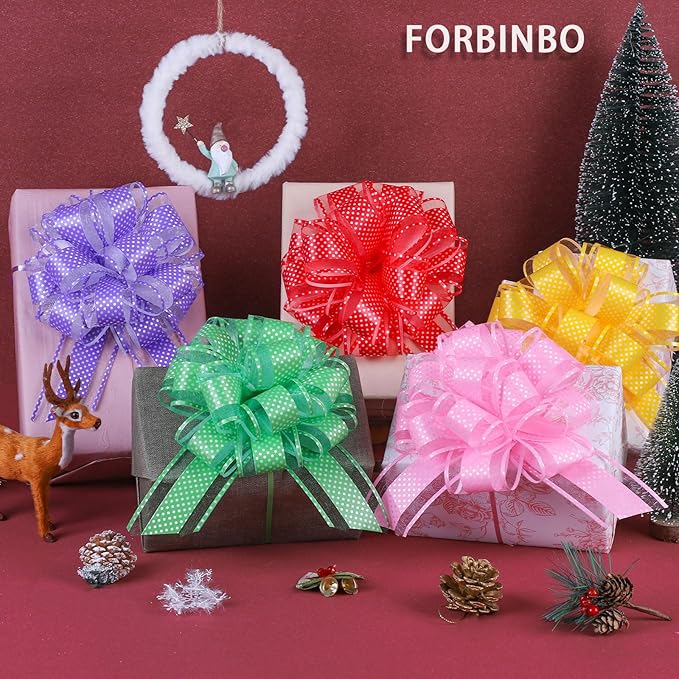 12Pcs Wave Point Gift Wrap Pull Bows, Large 6 Inch Assorted Gift Pull Bows, for Presents,Christmas Party Birthday Gift for Wrapping Boxes,Valentine's Day Gift Decorations