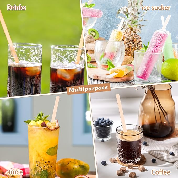 Meanplan 3000 Pcs Wooden Coffee Stirrers 7.5 Inch Disposable Stir Sticks Birch Wood Coffee Stirring Sticks Bar Long Cocktail Drink Stirrers with Round Ends for Hot Chocolate Tea Beverages