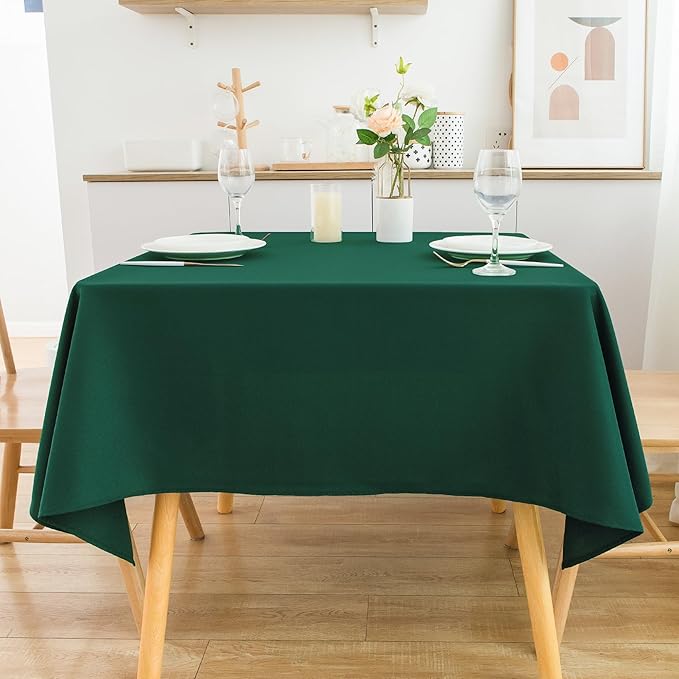 2 Pack Square Table Cloth 48X48 Inch Green Tablecloth Washable Polyester Solid Dining Table Cover for Birthday Party Dinner Holiday Outdoor Indoor