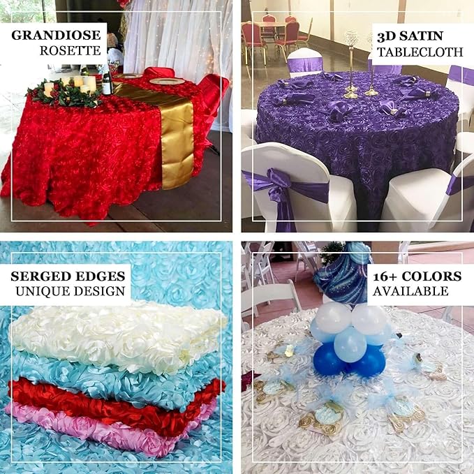 Efavormart 120" Wholesale Round Table Cover RED Grandiose Rosette 3D Satin Tablecloth for Wedding Party Event Decoration