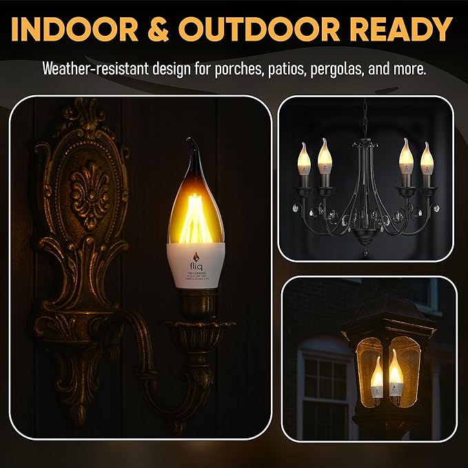 Fliq | LED Flame Light Bulb | 2 Pack | 2W | 4 Modes | Flickering Flame Bulb | 2023 Release | (Mini Frosted E12)