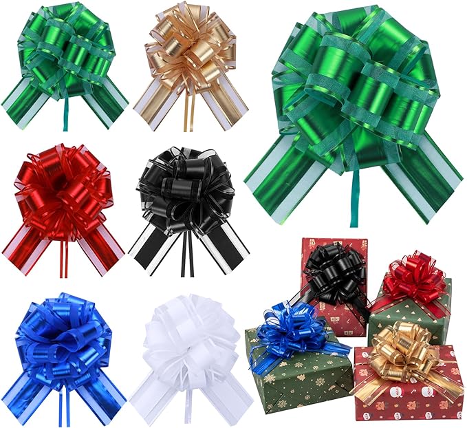 6 Pcs 6 Inch Golden Pull Bows, Perfect for Gift Wrapping, Weddings, Party Decorations, Crafts Easy-to-Use Pull Bows for Gifts and Events