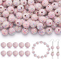 200pcs 10mm Rhinestone Beads for Jewelry Making, Pink AB Shiny Round Disco Ball Beads Bulk, Sparkle Crystal Clay Christmas for Bracelet Baseball Necklace Earring Crafting and DIY