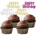 Gyufise 24Pcs Happy Birthday Cupcake Toppers Glitter Birthday Cupcake Food Picks for Celebrating Hunter Theme Party Cake Decorations Supplies Purple Gold Silver