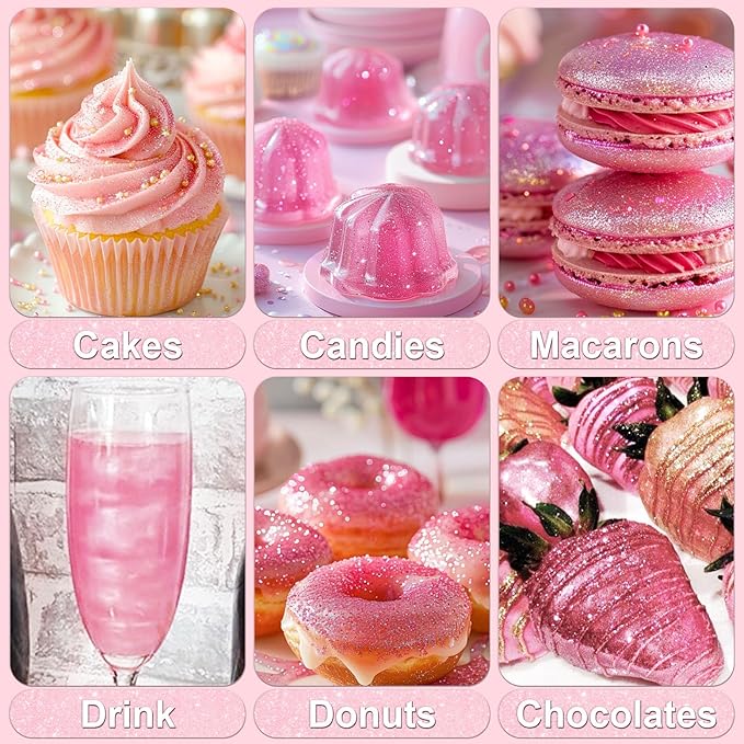 Pink Edible Glitter - 5g Food Grade Cake Decorating Shimmering Glitter, Edible Sprinkle Luster Dust for Drinks, Chocolates, Fondant, Strawberries, Cupcakes, Candy, Cookie - Vegan