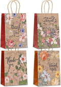 piqiya 24pcs Vintage Floral Gift Bags,Thank You Kraft Paper Bags with Handles for Friend Teacher Mom,Colorful Flower Pattern Bag for Gifting,Birthday,Gratitude,Party Goody Treat Bag