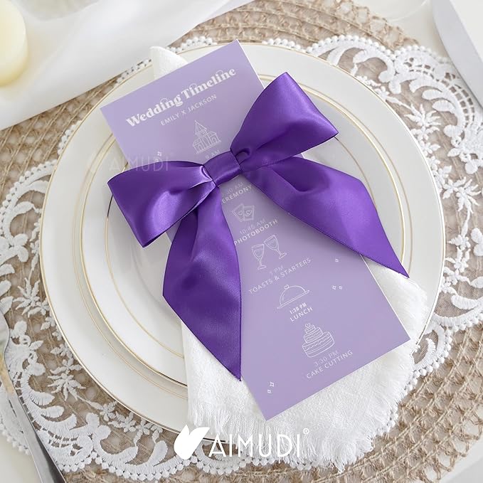 AIMUDI Purple Satin Bows 5.5" Bows for Gift Wrapping Satin Twist Tie Bows Premade Ribbon Bows for Treat Bags Invitations Baskets Crafts Wreaths Wedding Birthday Baby Shower Party Decorations, 24 PCs