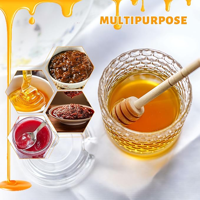 kanpura Clear Crystal Honey Pot with Dipper and Lid Glass Honey Jar with Dispenser Honey Holder and Syrup Container for Home Kitchen,9 oz