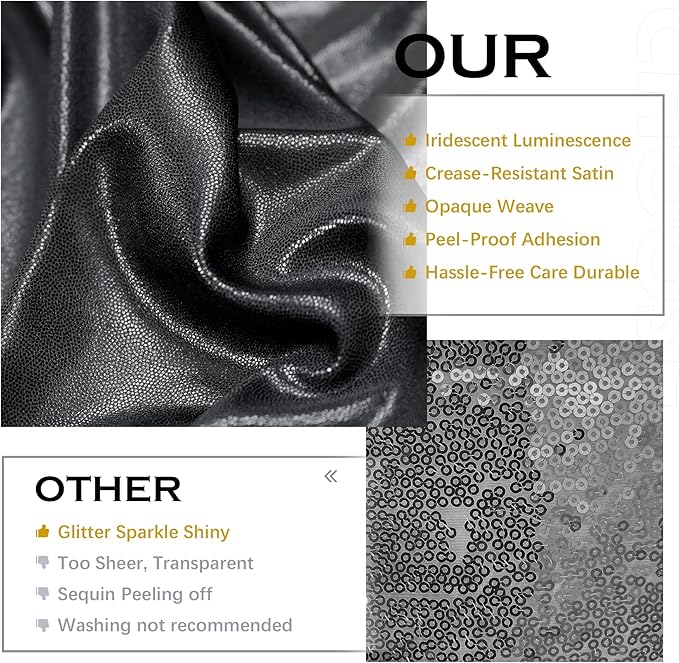 PartyVillage 20x10FT Black Sequin Backdrop Curtain -4 Panels 5x10FT Wrinkle Free Shimmer Back Drop Cloth, Glitter Backdrop Drapes for Photography, Birthday, Wedding, Graduation Background