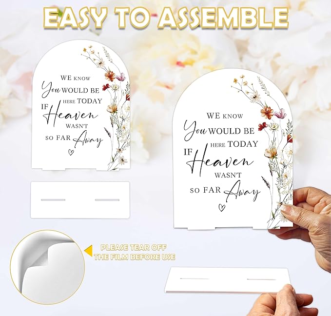 Boho Floral Wedding Memorial Sign, 6 x 8 Inch White Arch Acrylic Wedding Sign with Holder, Wedding Decoration, Wedding Supplies