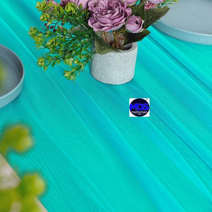 MDS 25 Pack 10ft Chiffon Table Runner 29 x 120 Inches Sheer Wedding Runner Romantic Rustic Table Runner for Wedding Decorations, Birthday Parties, Bridal Shower Party Arch Decor - Peacock Blue