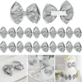 Silver Satin Bows 4'' Premade Ribbon Bow, Silver Gift Bows with Rhinestone, Wrapping Bows for Presents, Greeting Cards, Treat Bags, Wine Bottles, Valentines Bows for Gift Wrapping-12 Counts