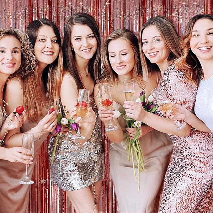 Tinsel Curtain Party Backdrop Rose Gold Birthday Decorations 5 Packs Glitter Foil Fringe Curtain Party Decor Streamers Photo Booth for Birthday Christmas Wedding Halloween Graduation Decorations