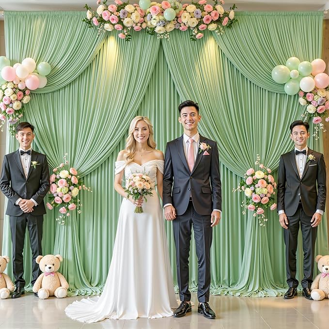 20ft x 12ft Sage Green Backdrop Curtains Wrinkle Free Backdrop Curtain for Wedding Parties Green Fabric Backdrops Drapes Back Drop Cloth Bridal Shower Stage Curtains Wedding Decorations for Reception