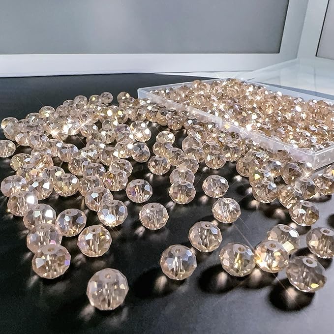 500Pcs 6mm Crystal Glass Beads for Jewelry Making Beads for Bracelets Necklace Pendants Making Supplies(Silver Champagne)