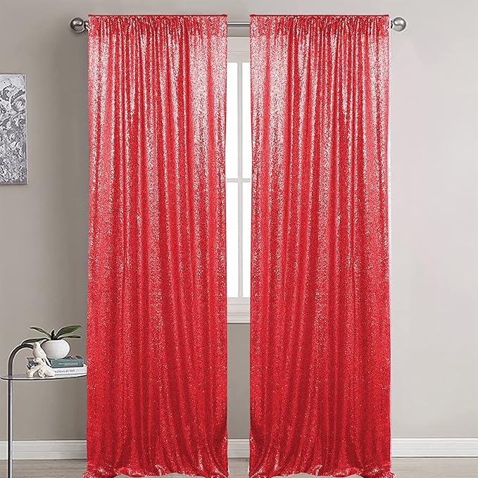 Red Sequin Backdrop Curtains 2 Panels 4FTx8FT Glitter Red Photo Backdrop Drapes Party Wedding Baby Shower Curtain Sparkle Photography Background