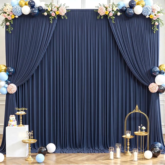 50ft x 12ft Navy Blue Backdrop Curtains Wrinkle Free Backdrop Curtain for Wedding Parties Blue Fabric Backdrops Drapes Back Drop Cloth Bridal Shower Stage Curtains Wedding Decorations for Reception