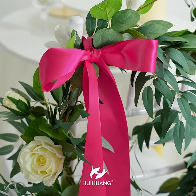 HUIHUANG Hot Pink Satin Ribbon 1-1/2 inch x 50 Yards Double-Faced Silk Like Ribbon for Flower Bouquet, Eternal Flowers, DIY Crafts, Party Favors, Bridal Shower Wedding Decor, Gift Wrapping, Bows