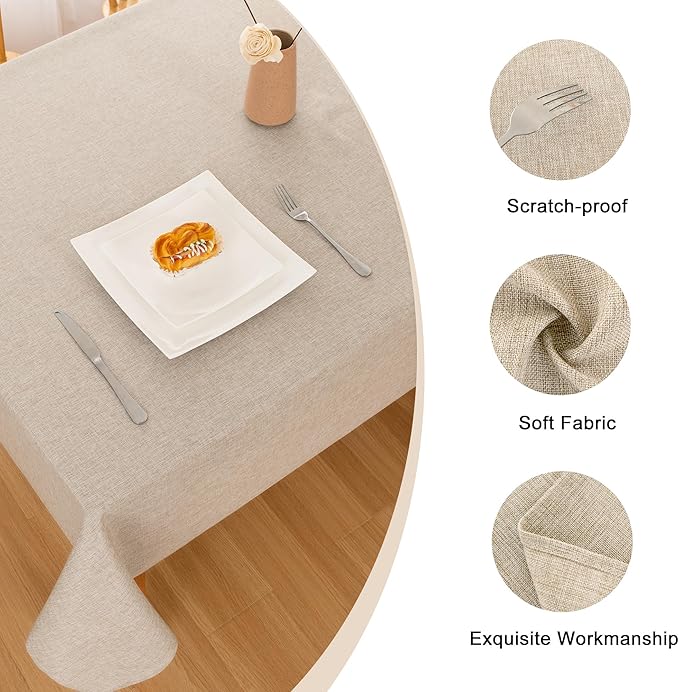 Hiasan Faux Linen Square Tablecloth - Wrinkle and Stain Resistant Washable Table Cloth for Kitchen Dining Room Holiday Table Cover for Party Dinner, Beige, 60 x 60 Inch