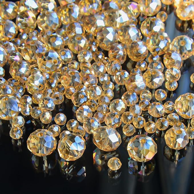 220Pcs 10mm Crystal Glass Beads for Jewelry Making Beads for Bracelets Necklace Pendants Making Supplies(Gold Champagne)