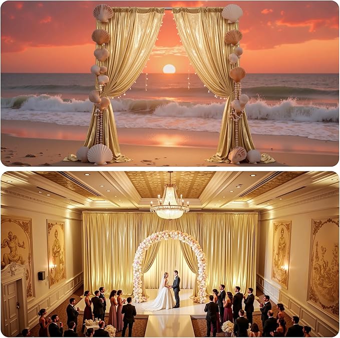 PartyVillage 50x14FT Gold Sequin Backdrop Curtain -10 Panels 5x14FT Wrinkle Free Shimmer Back Drop Cloth, Glitter Backdrop Drapes for Photography, Birthday, Wedding, Graduation Background