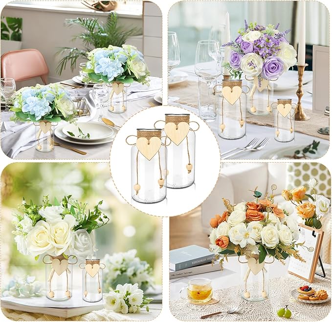 Vintage Glass Vases for Flowers, Set of 3 Mason Jar Vase Table Centerpieces for Farmhouse Room Decor, Wedding, Bridal Shower Bud Vase Set (Small)