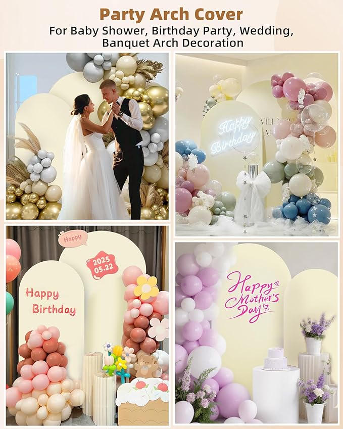 HEMMOTOP Light Beige Arch Backdrop Cover 7.2 ft, 6ft, Wedding Arch Covers Stretchy Backdrop 2 Set, Spandex 2 Sided Arched Background for Birthday, Party, Baby Shower, Decorations