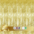 TONIFUL 2Pcs Gold Metallic Tinsel Foil Fringe Curtains,Gold Photo Booth Backdrop Streamer Curtain Photo Booth Props for Bachelorette Party,Birthday,Graduation,Christmas Decor(6.6ft x 9.9ft)