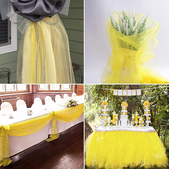 Yellow Tulle Fabric Rolls 6 Inch by 100 Yards (300 feet) Fabric Spool Tulle Ribbon for DIY Yellow Tutu Bow Baby Shower Birthday Party Wedding Halloween Decorations Christmas Craft Supplies