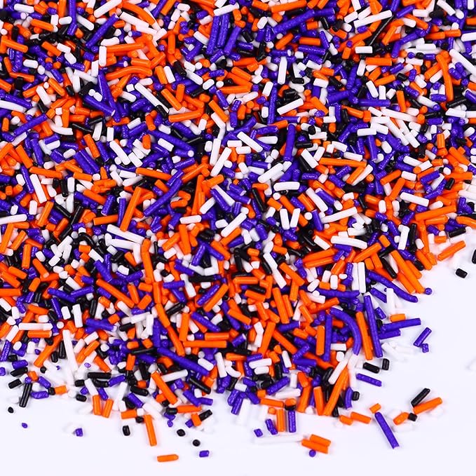 Edible Halloween Jimmies Sprinkles, Halloween Sprinkles, White, Purple, Orange, and Black sprinkles, Jimmy for Decorating, Perfect for Cake, Cupcake, Macaron, Baking, Ice cream, and Cookies(120g/4.23 oz)