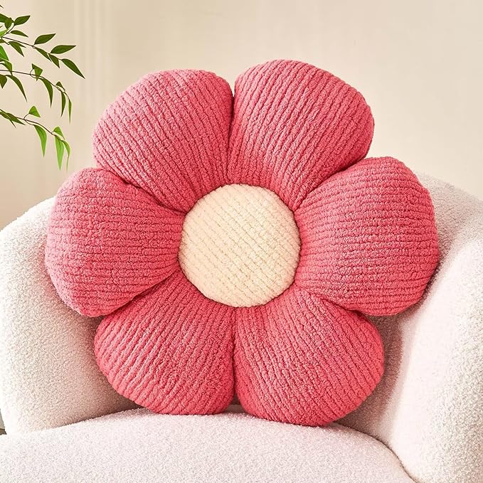 Flower Throw Pillow, Soft Peach Pink 14.9" Shaped Floor Pillow for Home Decor, Cute Aesthetic Plush Decorative Pillows for Bed, Sofa, Couch