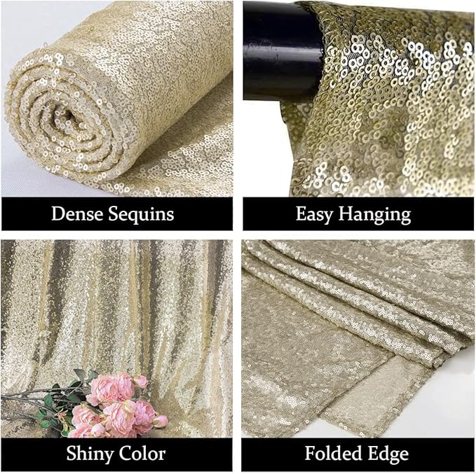Champagne Sequin Photography Backdrop Curtains 2FTx8FT 2 Panels Sparkly Background Drapes for Party Birthday