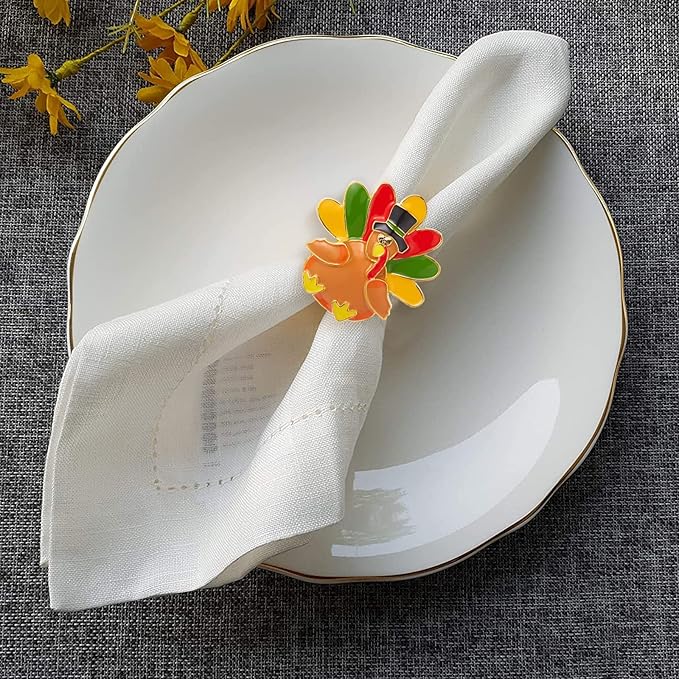 Halatool Thanksgiving Turkey Napkin Rings Set of 12, Alloy Fall Napkin Rings Dinner Tables Holders for Thanksgiving Weddings Holidays Gathering Dinner Party Decorations