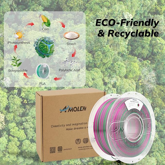 AMOLEN Silk PLA 3D Printer Filament, Shiny Multicolor Rainbow PLA Filament 1.75mm, Fast Color Change PLA 3D Printing Filament for Most FDM 3D Printer, Green Fuchsia, 1kg (2.2lbs)