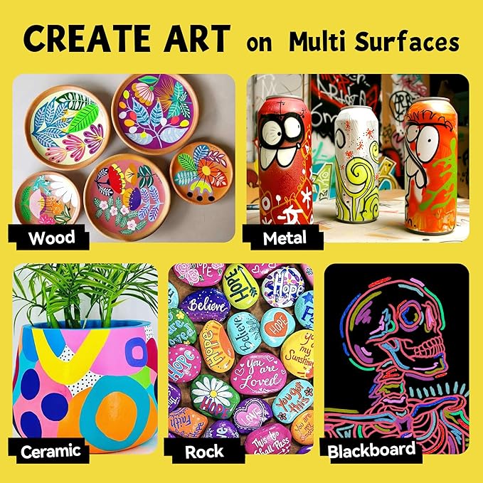 12 Neon Colors Jumbo Markers, 15mm Jumbo Felt Tip, Acrylic Paint Markers for Rock Painting, Poster, Stone, Ceramic, Glass, Wood, Canvas