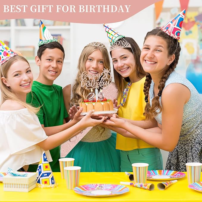 20th Birthday Decorations for Women Including Sash, Crown, Cake Topper and Candles, 20th Birthday Gifts for Women, Rose Gold Party Favor Supplies
