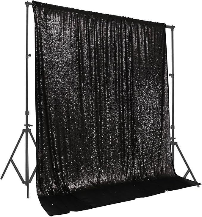 PartyDelight Black Sequin Backdrop 10Ftx10Ft Photography Curtain Special Events Party