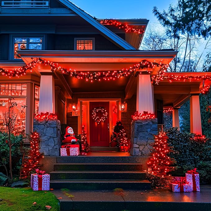 JMEXSUSS Red and Green Solar Christmas Lights Outdoor Waterproof, 2 Pack 100 Led 33ft Color Changing Solar String Lights for Christmas Tree Decor