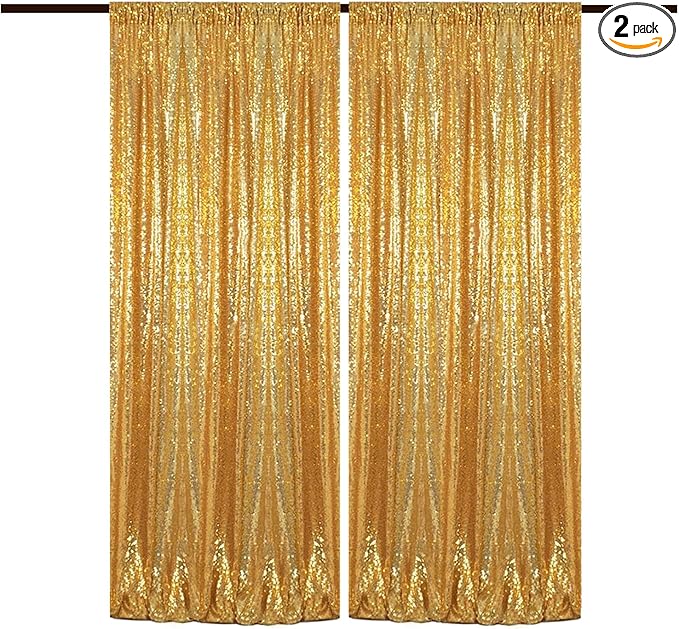 Gold Sequin Backdrop Curtains 4FT x 8FT 2 Panels Glitter Curtain Backdrop Sparkly Photography Background Drapes for Wedding Bridal Shower Christmas Festival Birthday