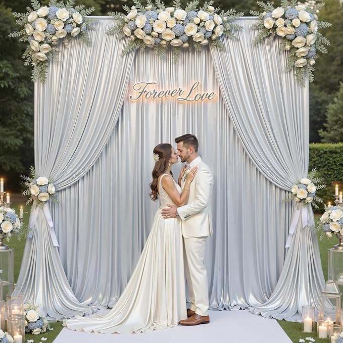 PartyVillage 10x10FT Silver Sequin Backdrop Curtain -2 Panels 5x10FT Wrinkle Free Shimmer Back Drop Cloth, Glitter Backdrop Drapes for Photography, Birthday, Wedding, Graduation Background