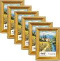 TWING 4x6 Gold Picture Frames Set of 6,Rustic Gold Frames Display Pictures 3x5 with Mat or 4x6 Without Mat,Tabletop Display and Wall Mounting Collage Photo Frame,Set for Wall Gallery