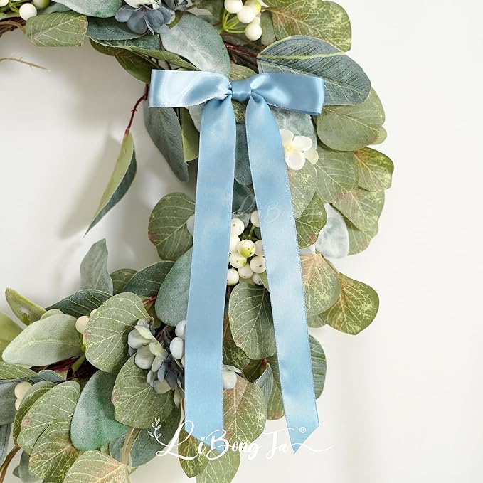 50 PCs Dusty Blue Bow Decor 5.5'' Satin Bows with Long Tail, Twist Tie Bows for Craft, Packaging Ribbon Bows, Premade Bows for Cake Decorating, Gift Bows for Treat, Wedding Favor, Party